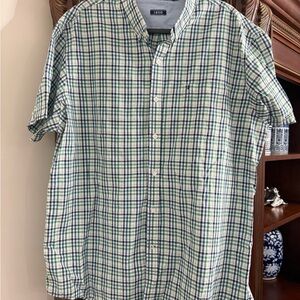 Izod Short-Sleeve Plaid Button-Down Shirt in Green and Blue